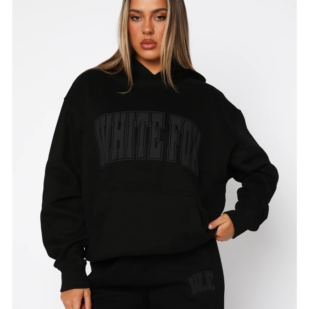 🖤White Fox🖤 Decade Classics Varsity Oversized Hoodie In All Black